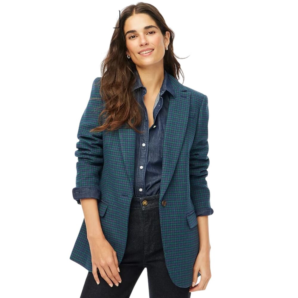 NWOT J. Crew Factory Relaxed One-Button Wool Plaid Blazer Style #CC684 Size 10